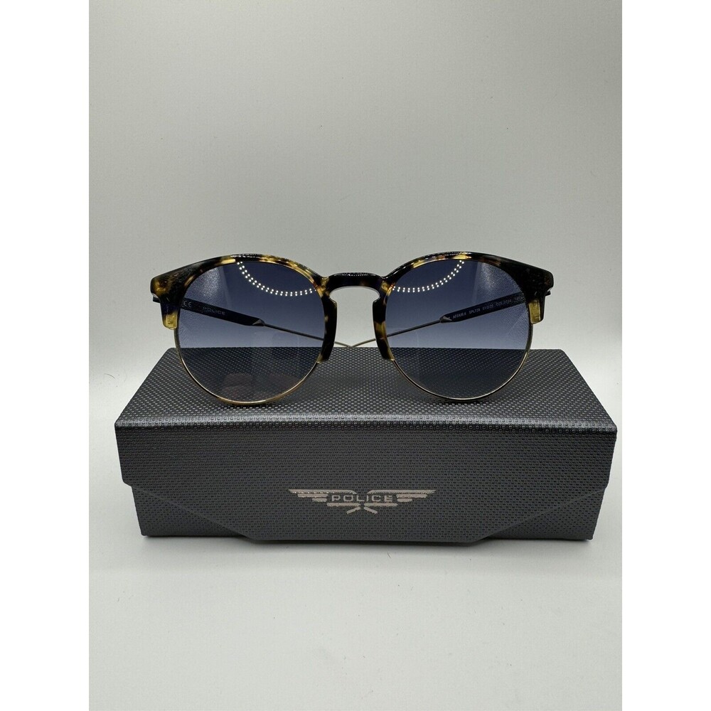 Police SPL738 Tortoise/Blue Round Designer Sunglasses NEW Retail $300+